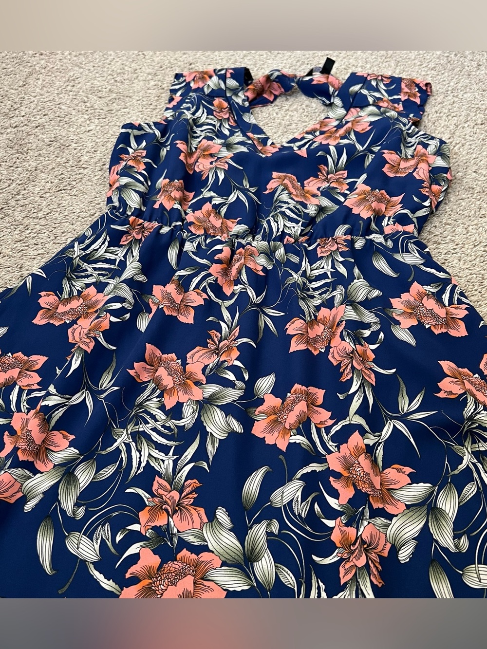41 Hawthorn Navy Floral Tie-Back Sundress with Coral Flowers Size Large